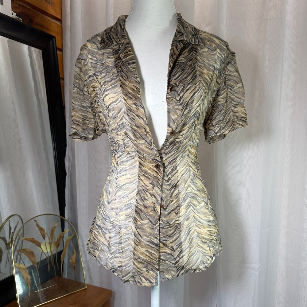 Vintage Robbie Bee 100% Silk Animal Print Sheer Button-Up Blouse Size 8 TOP ONLY